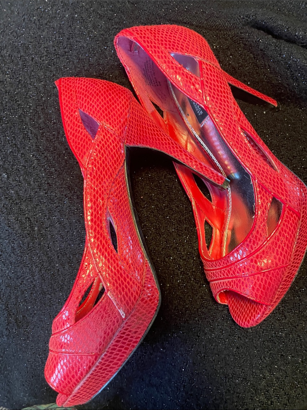 White House Black Market Bright Red Peep-Toe Heels